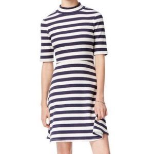 Maison Jules Navy Stripe Rib Knit Mock Neck Dress Sz XL